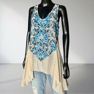 Yoana Baraschi Y2K Bohemian Blue Sequin Embellished Tunic Top